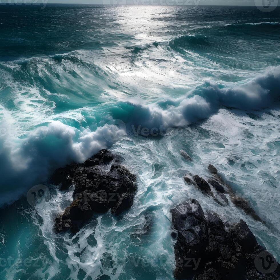 ver olas en el Oceano vía zumbido ,generativo ai foto