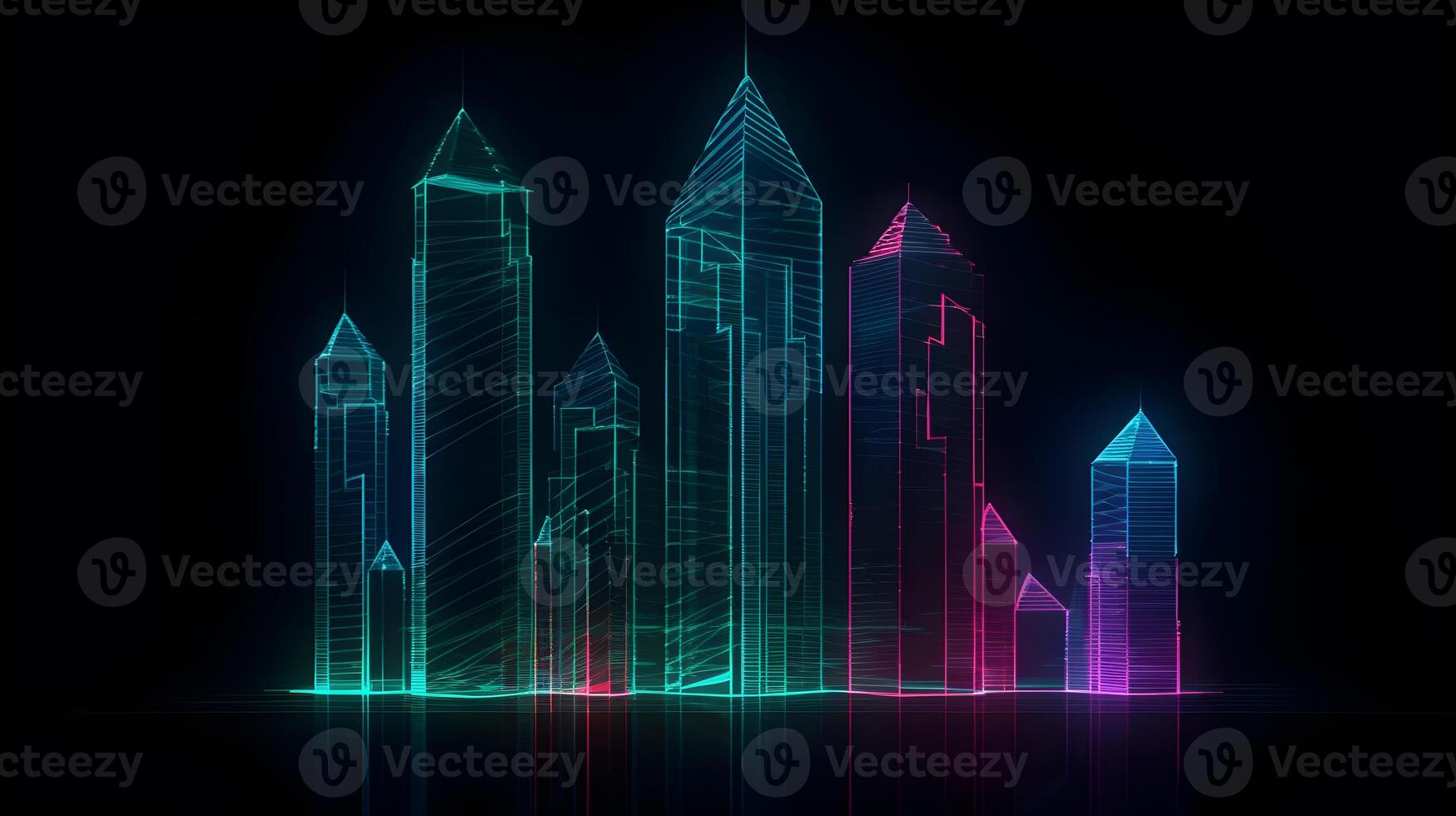 holographic illustration of a skyscraper view , photo