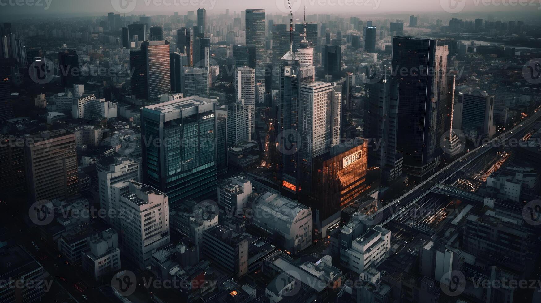 View of skyscrapers via drone photo