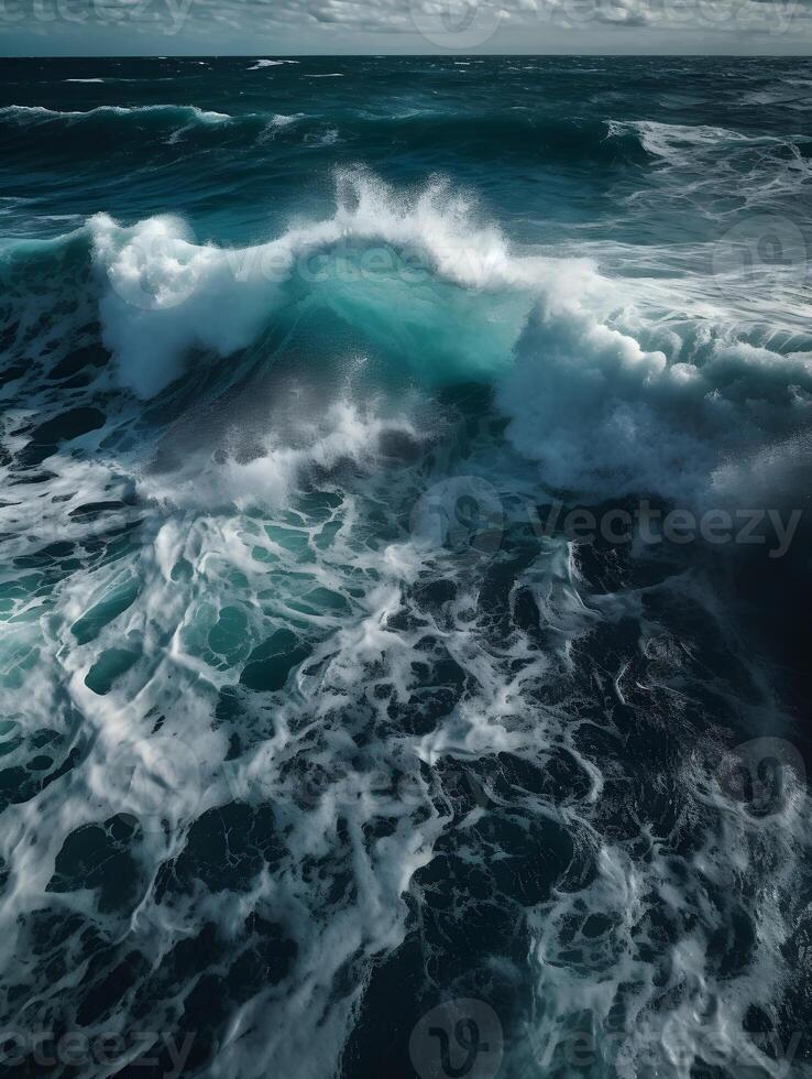 View waves in the ocean via drone , photo