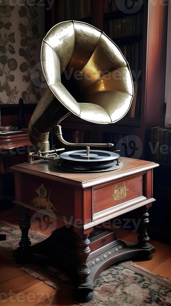 vintage classical gramaphone musical instrument, photo