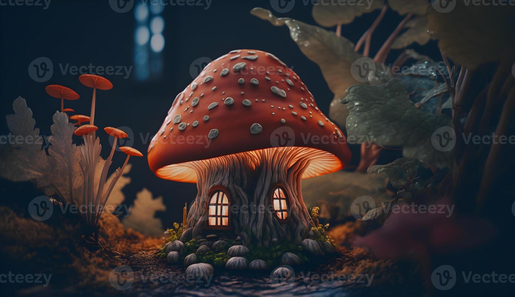 illustration of poisonous mushroom house,dwarf fairy housing from poisonous mushrooms photo