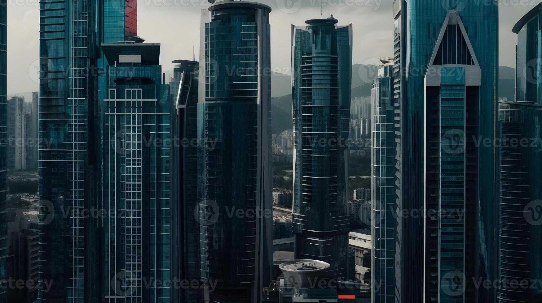 View of skyscrapers via drone photo