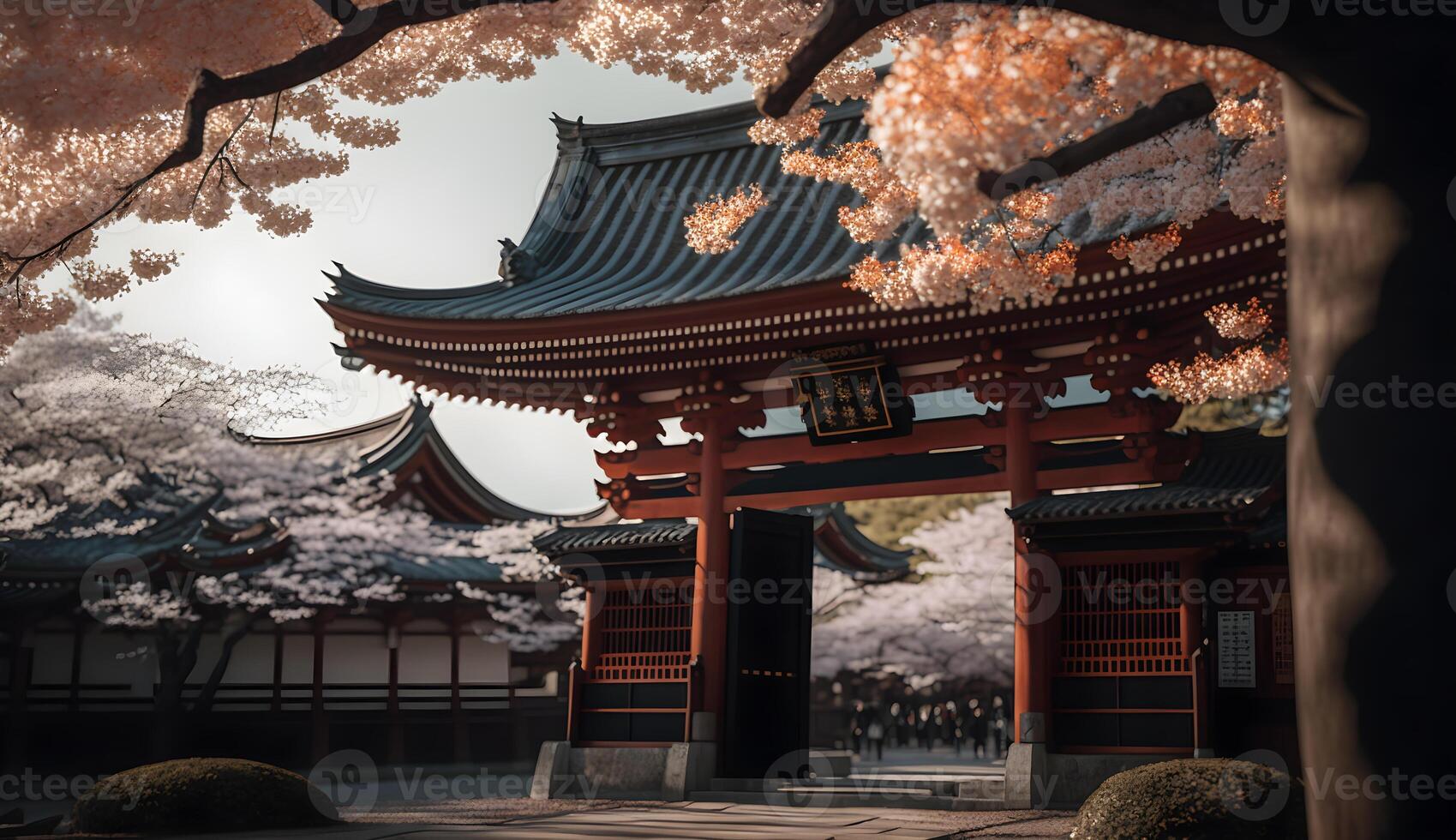 toji portón en Cereza florecer jardín, japonés jardín paisaje .generativo ai foto