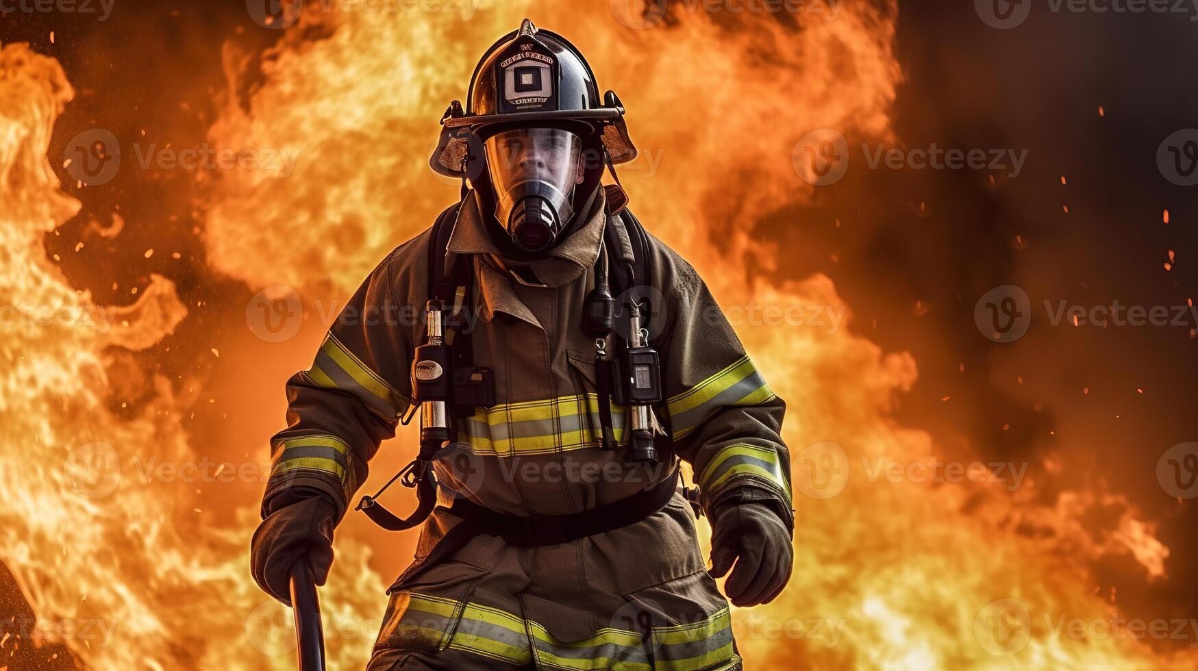 el heroico bombero luchando un épico resplandor. generativo ai foto