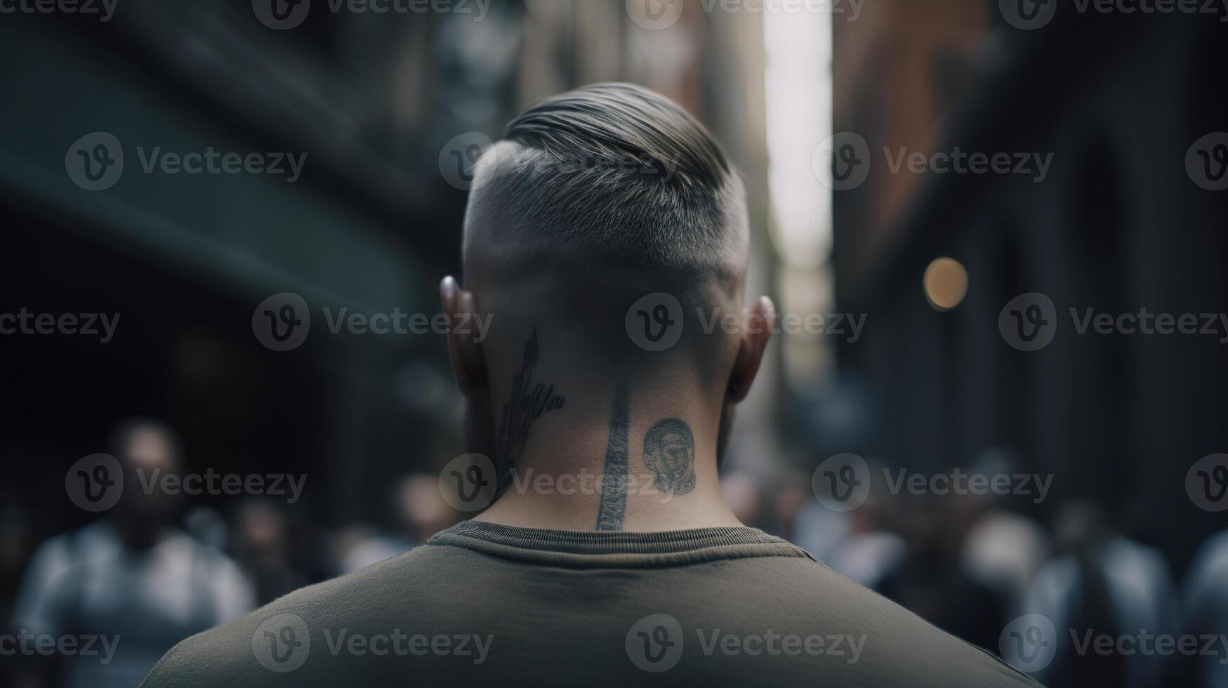 Back view of a man. The crowd gathered to protest. photo