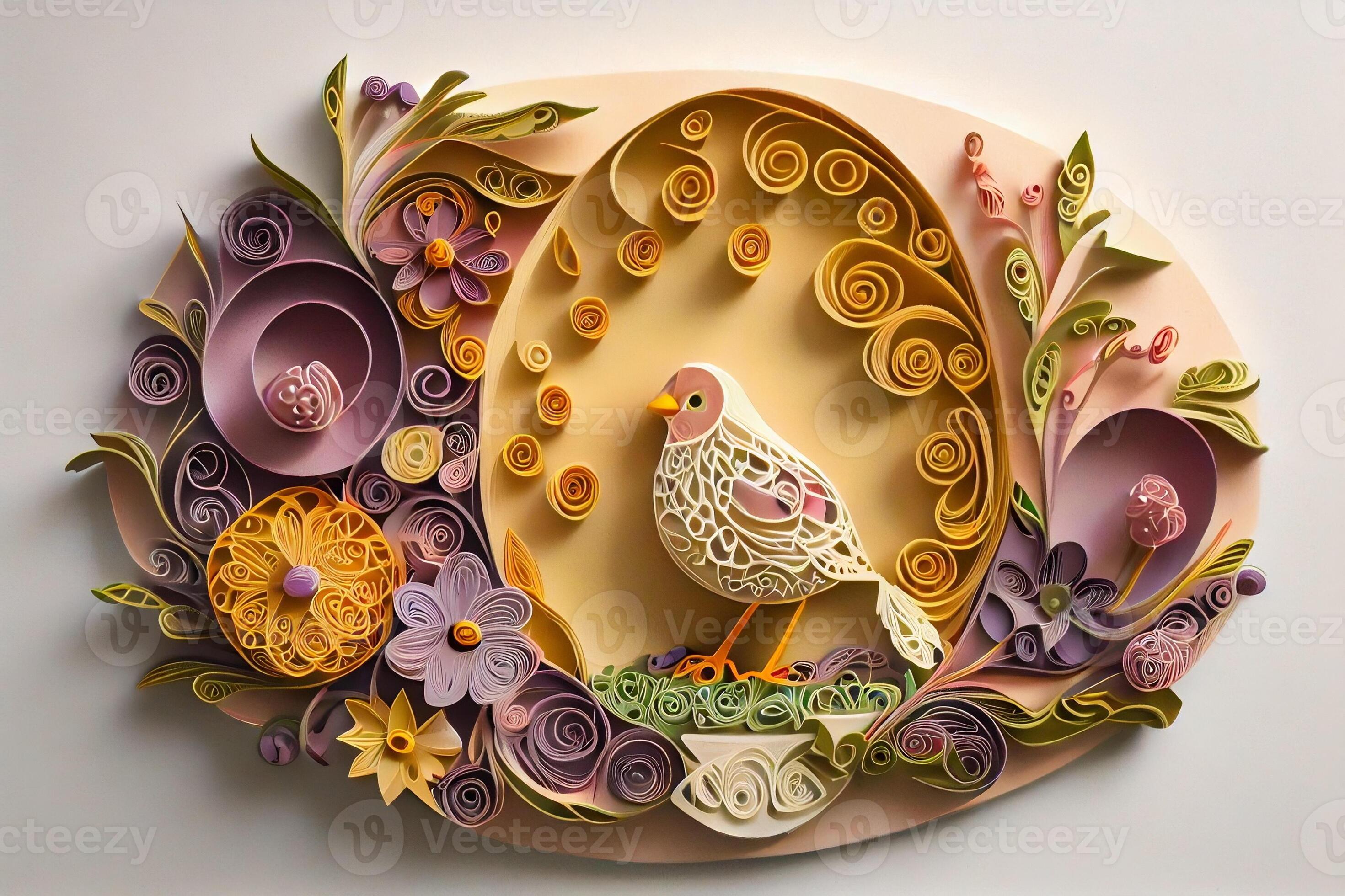 Decorative Easter egg paper quilling filigree design. Ai generative