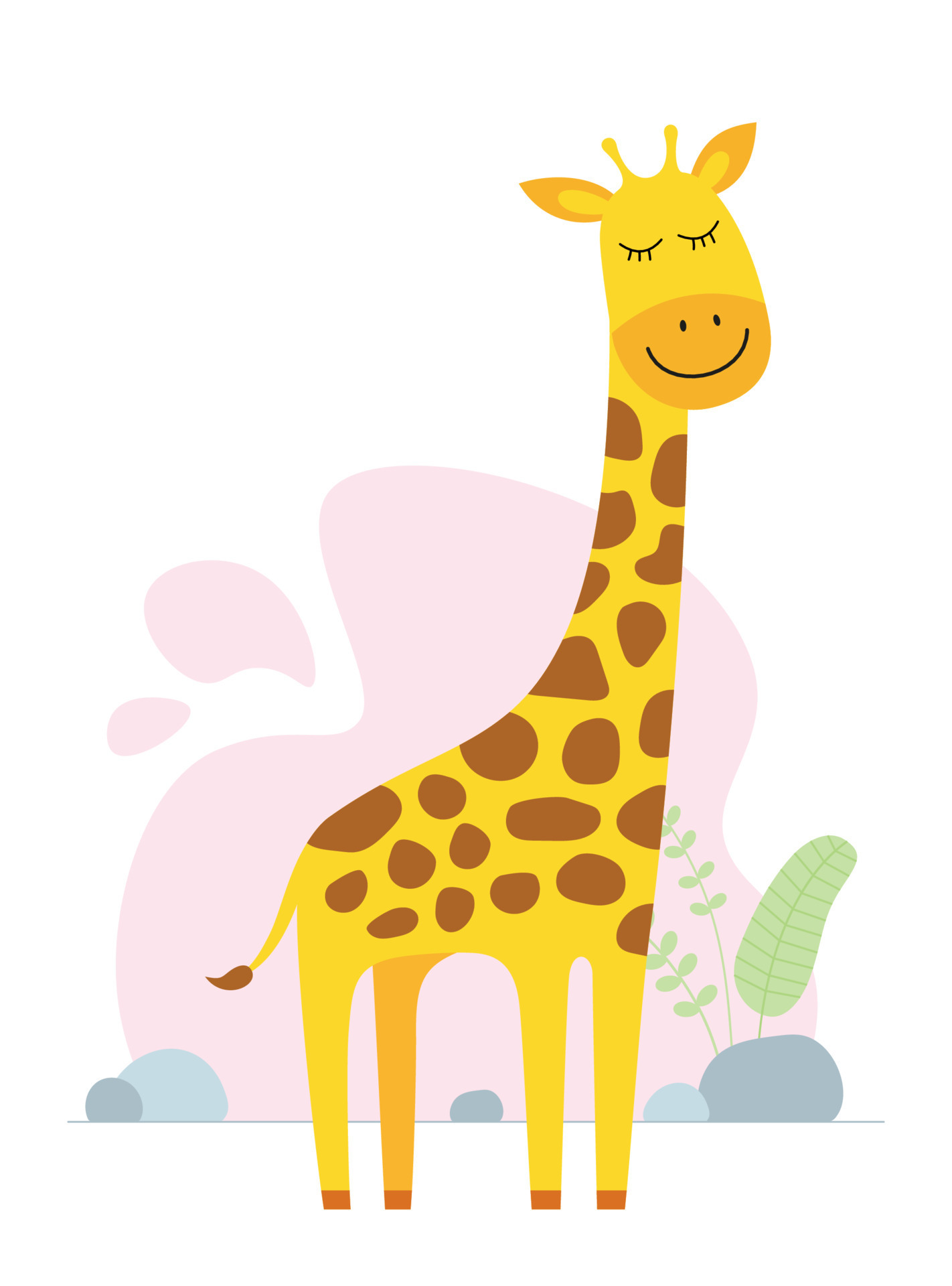 Cute cartoon giraffe. Drawing african baby wild smiling character. Kind