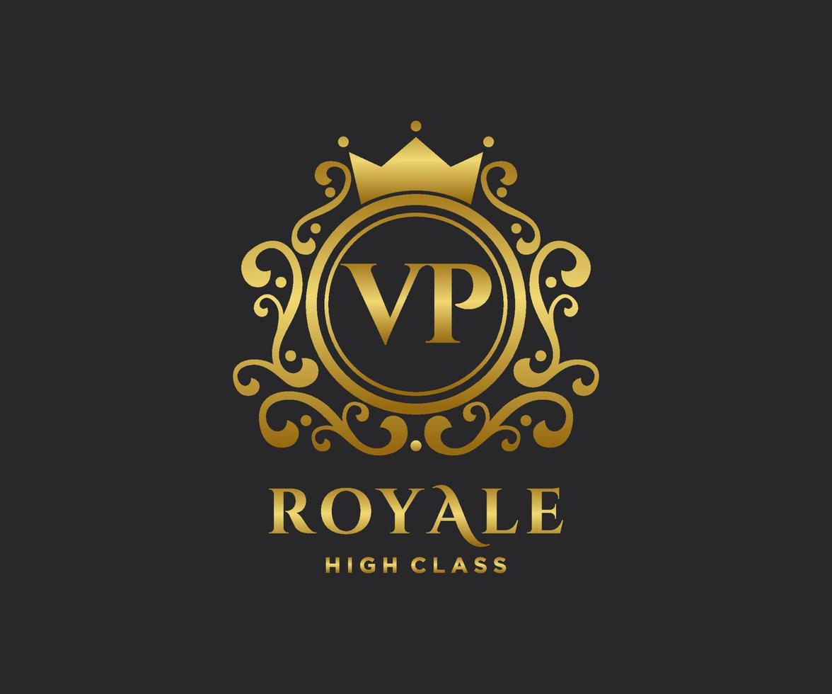 Golden Letter VP template logo Luxury gold letter with crown. Monogram alphabet . Beautiful royal initials letter. vector