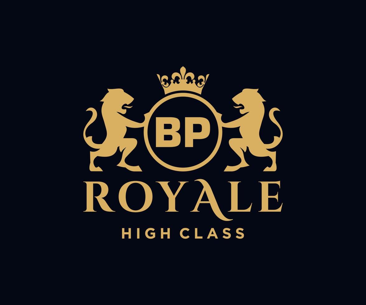 Golden Letter BP template logo Luxury gold letter with crown. Monogram alphabet . Beautiful royal initials letter. vector
