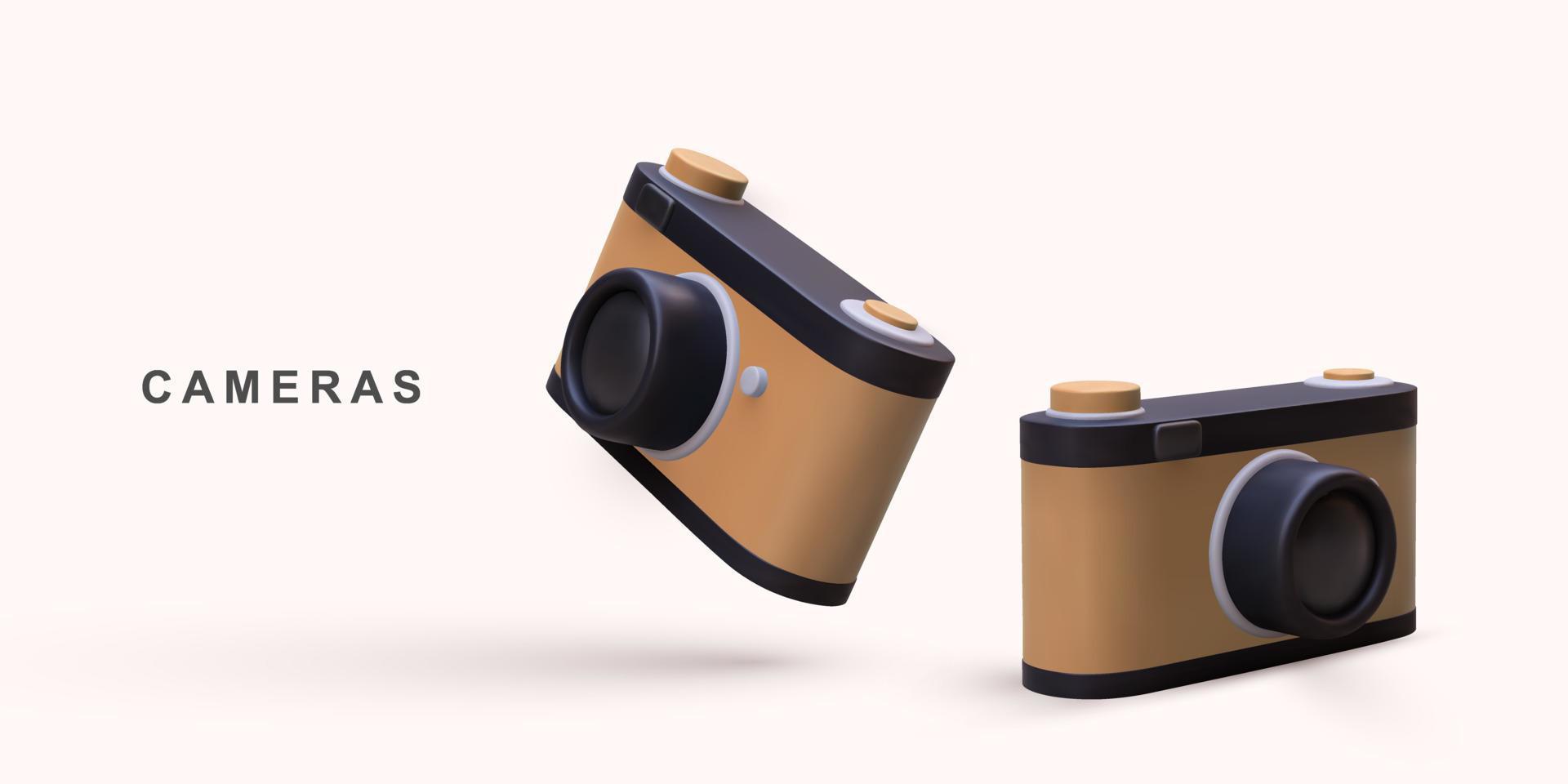 3D two retro cameras. Vector illustration.
