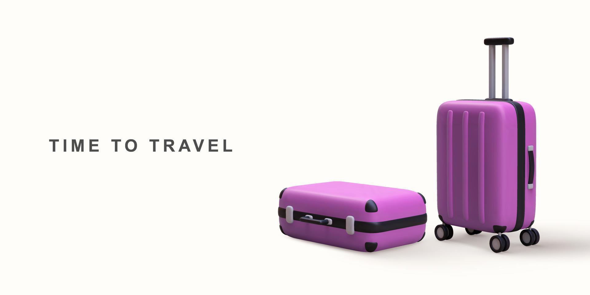 3D realistic lilac travel bags on white background. Vector illustration.