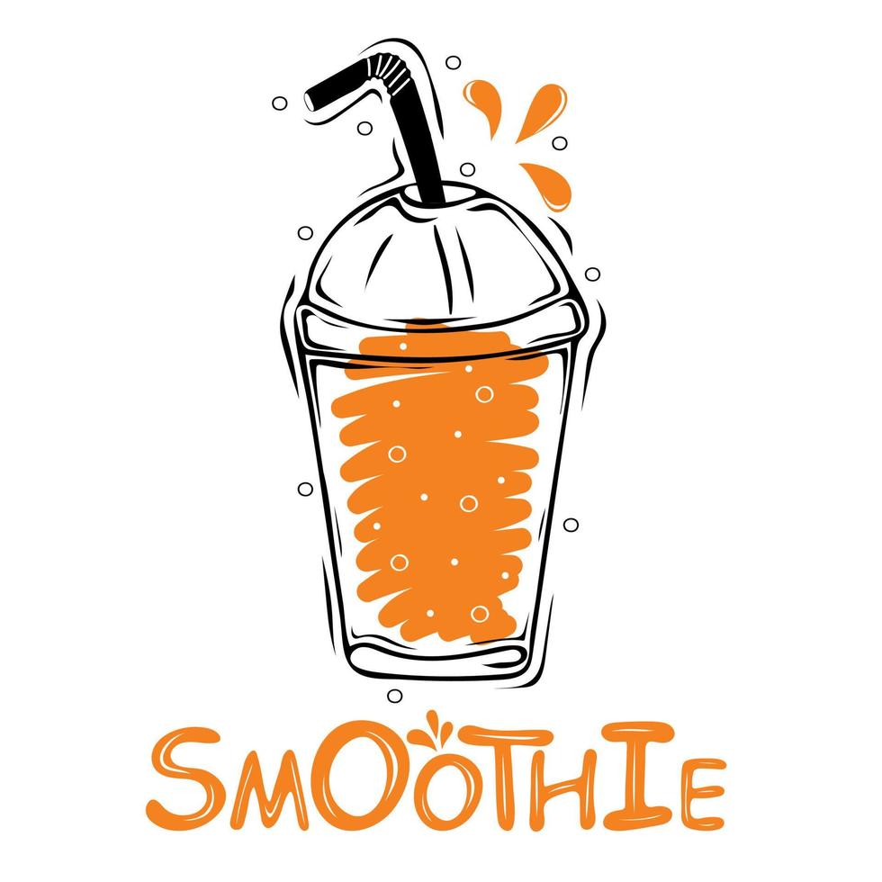 Plastic cup with smoothie. Summer drink. Healthy food poster vector