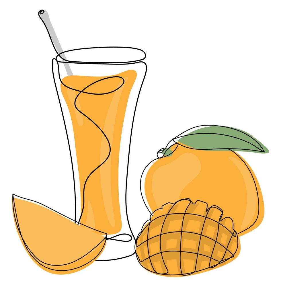 Continuous one line drawing of Mango juice vector