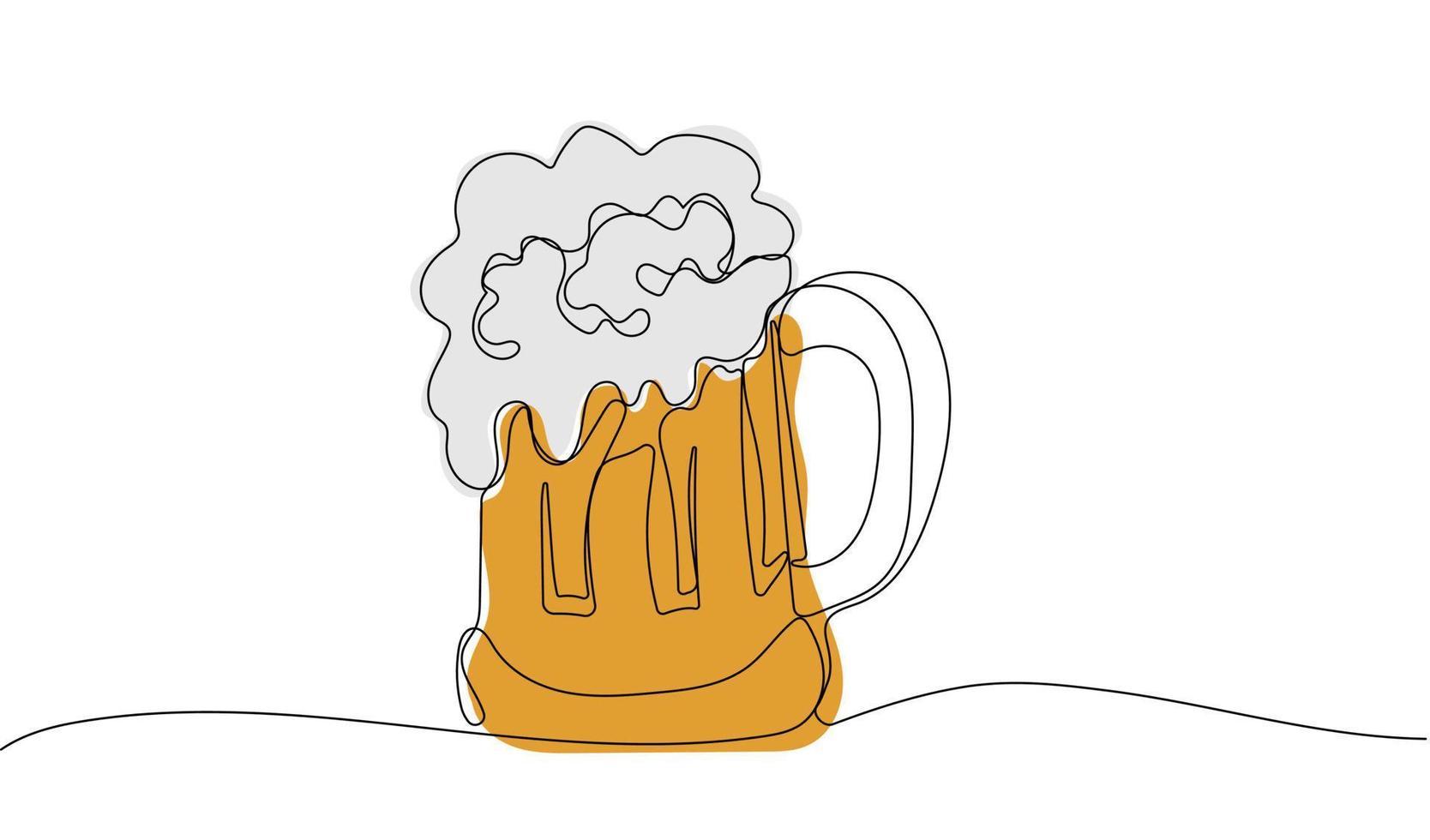 Continuous one line drawing of Beer mug vector