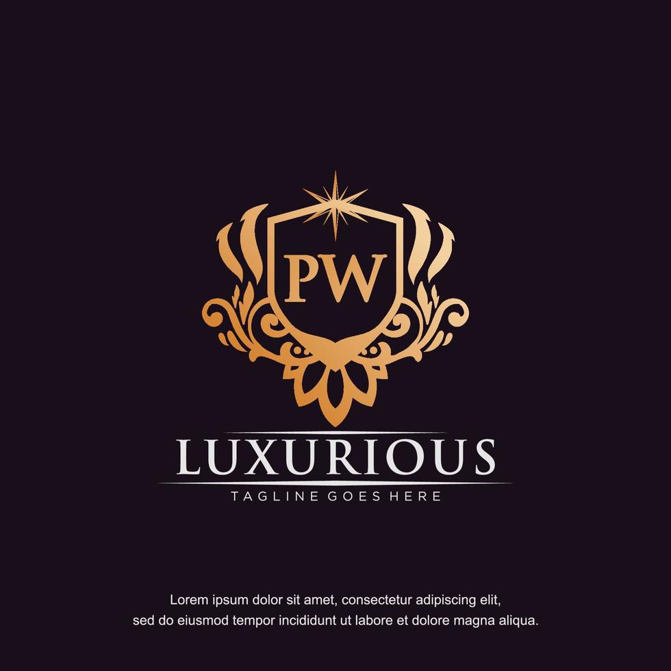 PW initial letter luxury ornament gold monogram logo template vector art.