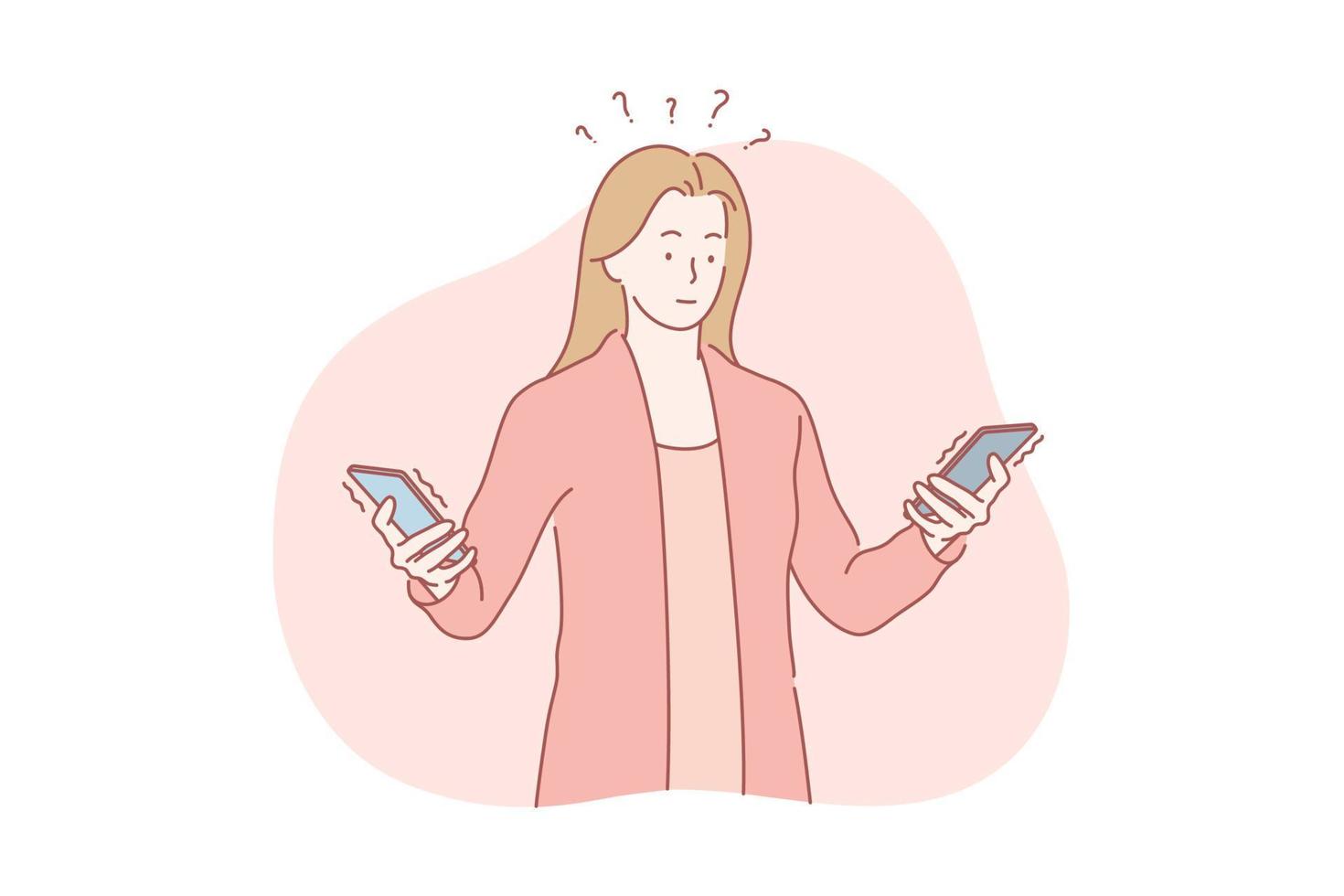 Smartphone, choice, comparison, question concept vector
