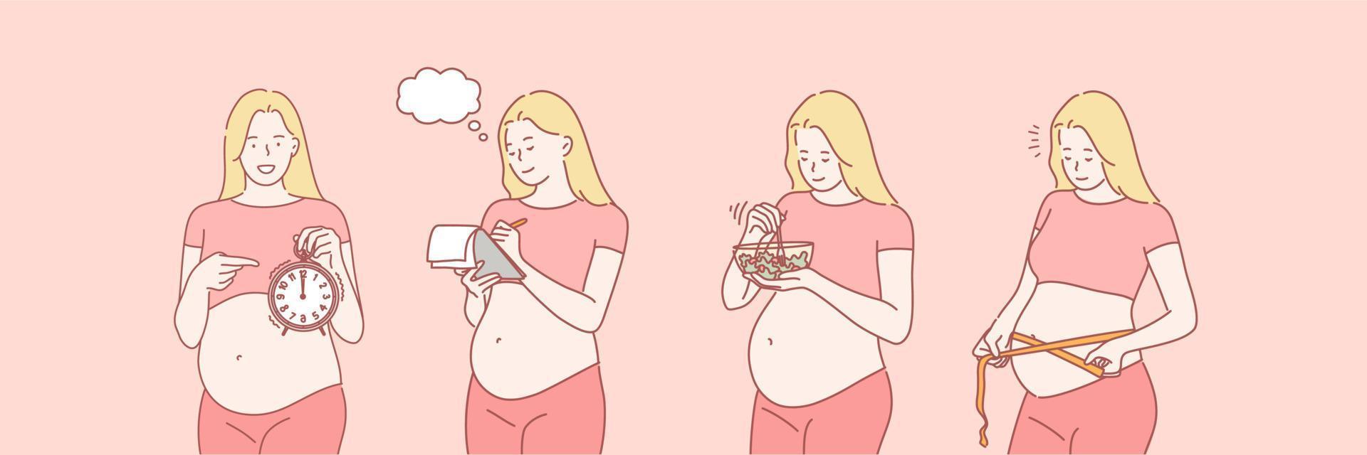 Pregnancy, preparation for childbirth or babybirth set concept vector