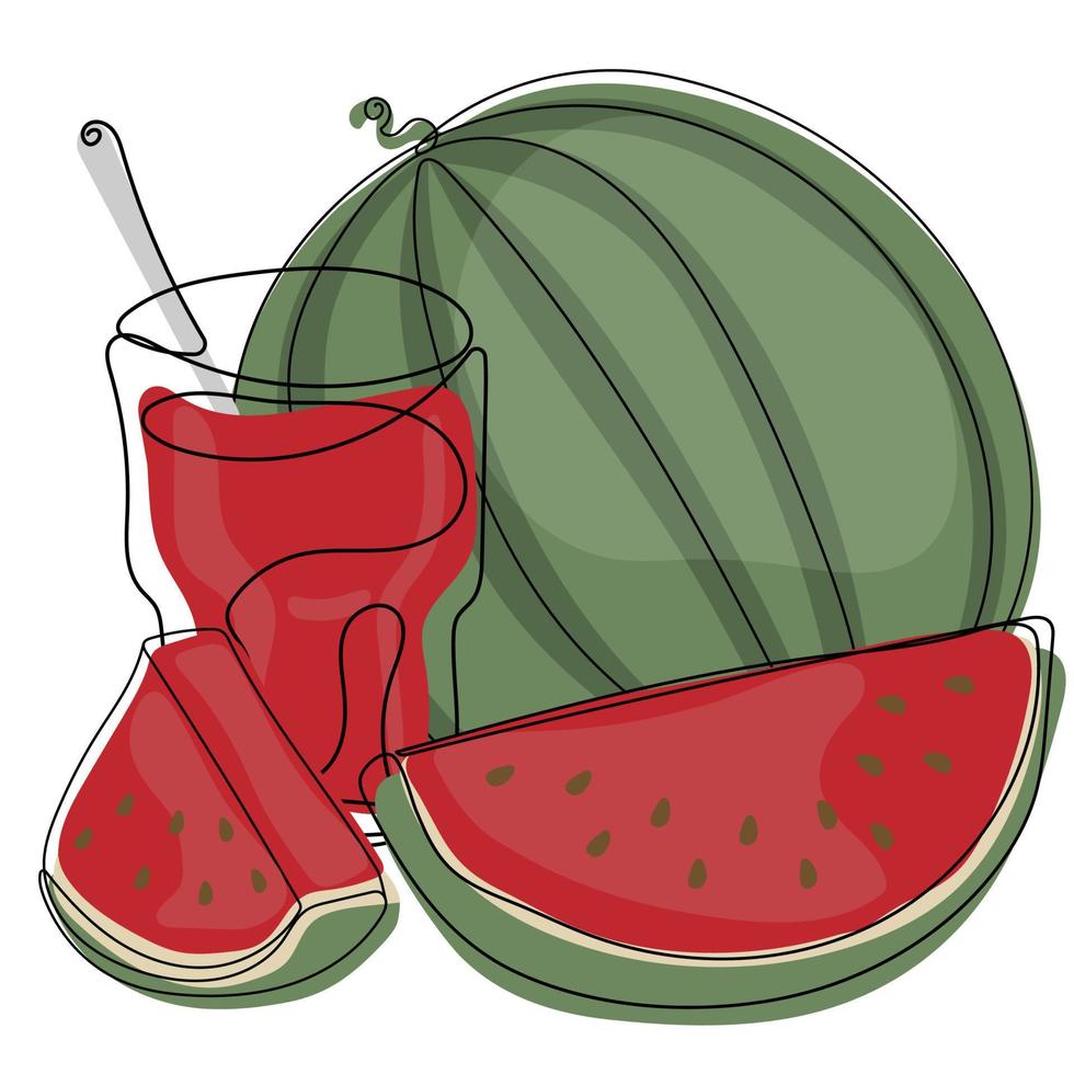 Continuous one line drawing of Watermelon juice vector