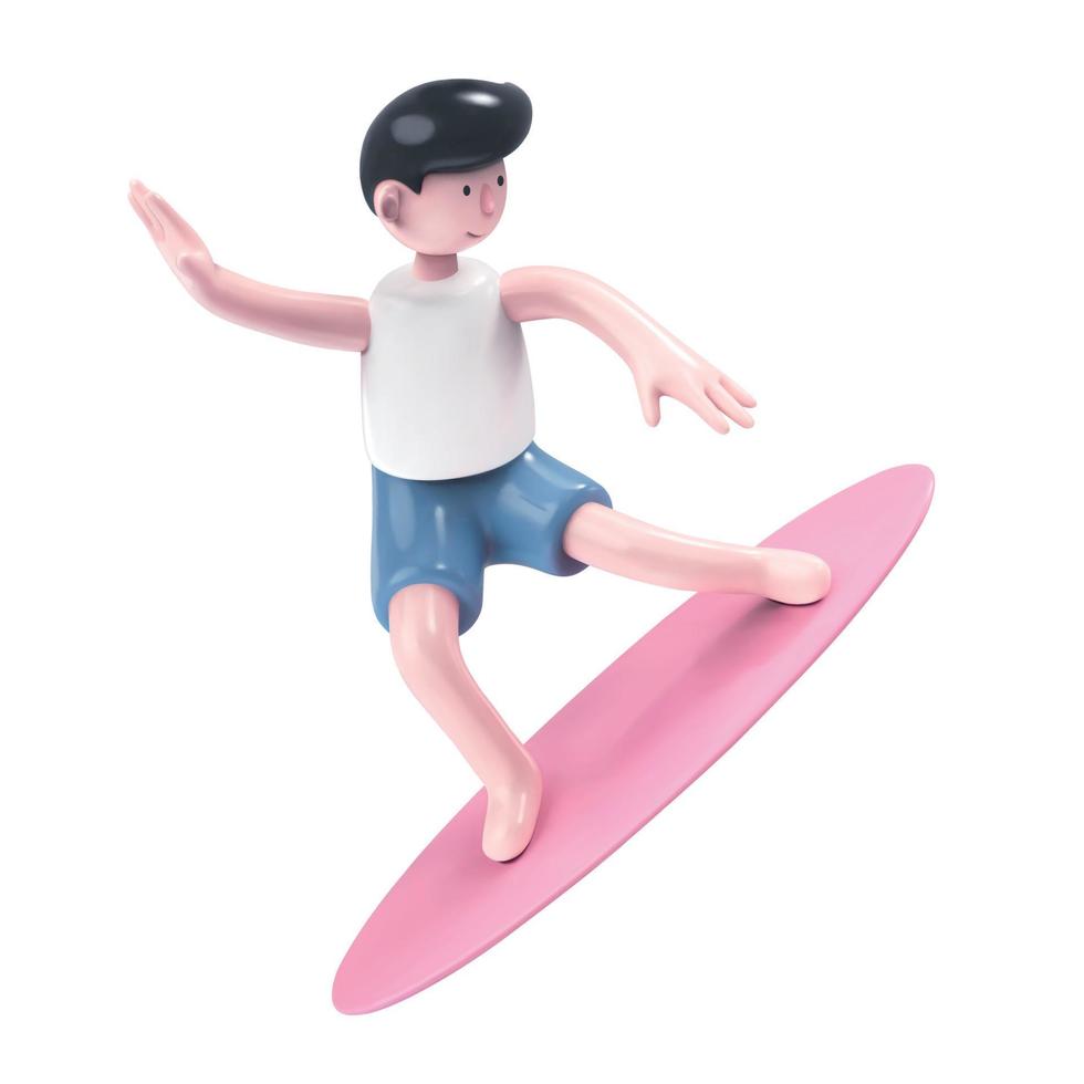 3d ilustración de surf chico en pie en rosado navegar junta, aislado en blanco antecedentes vector