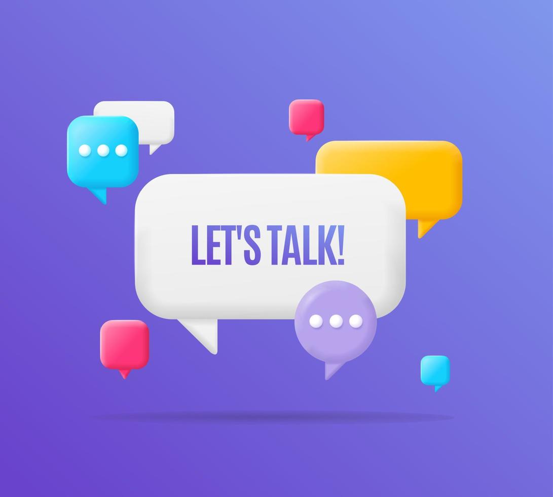 3d Lets Talk Banner Concept Cartoon Style. Vector