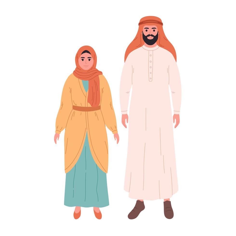 Arabian couple. Muslim man and woman in traditional clothes vector