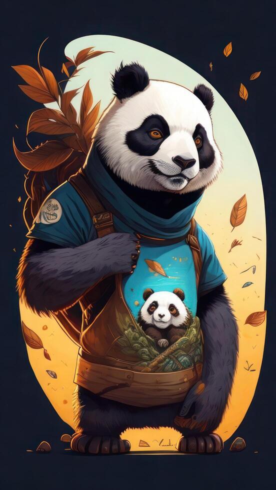 panda oso en el bosque. dibujos animados personaje. vector ilustración. ai generado foto