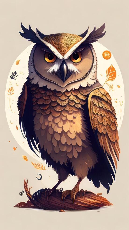 Owl on the background of the moon and stars. Vector illustration. photo