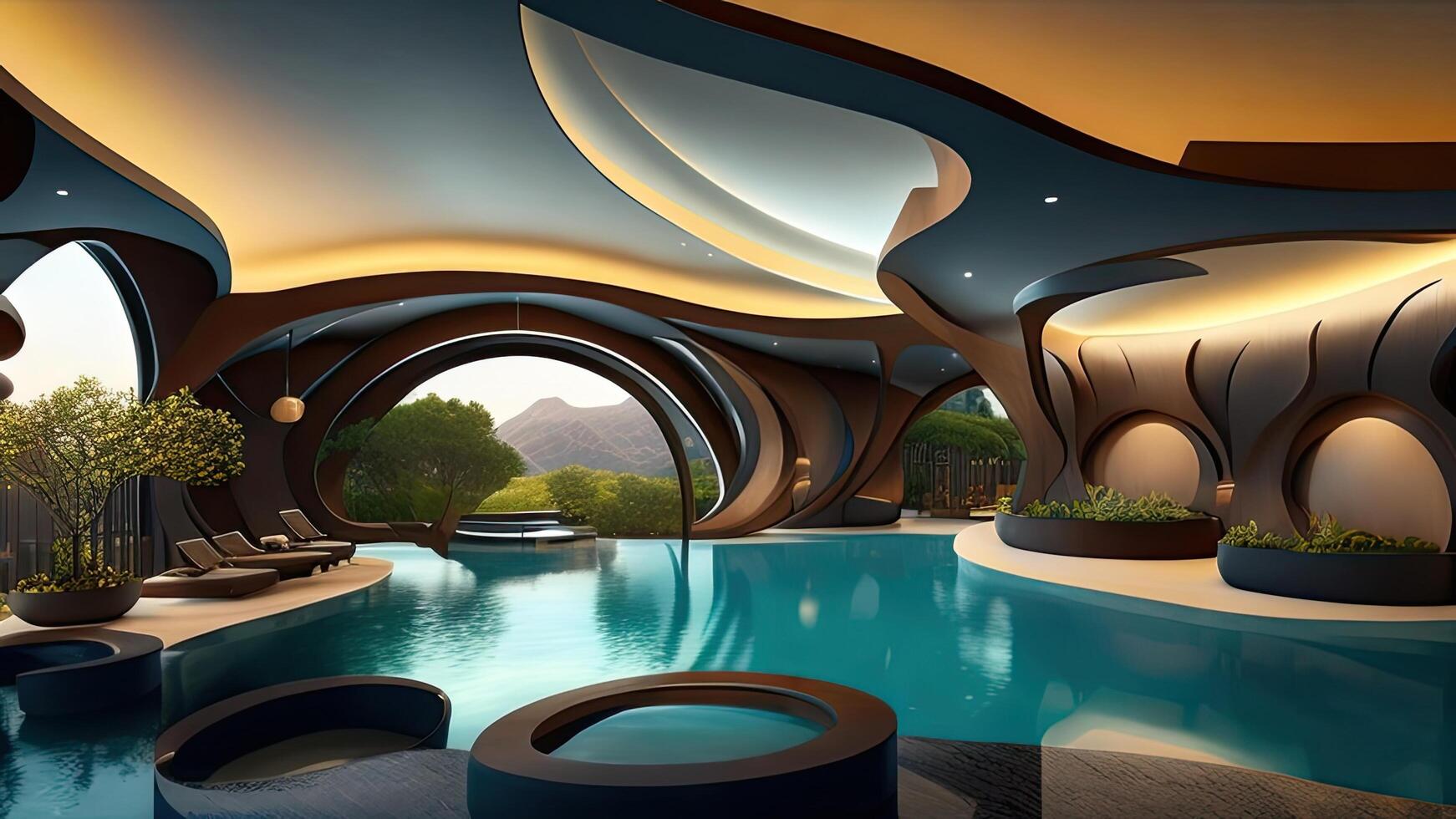 Swimming pool in modern luxury villa. 3D rendering. 23122774 Stock