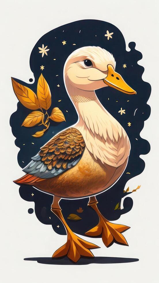 Illustration of a duck on a background of a starry sky. photo