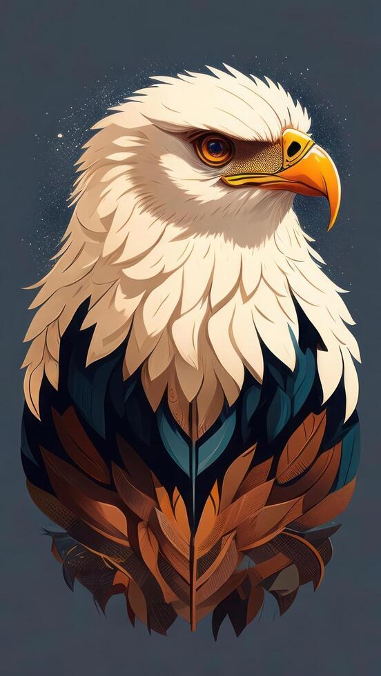 Bald Eagle with feathers on a dark background. photo