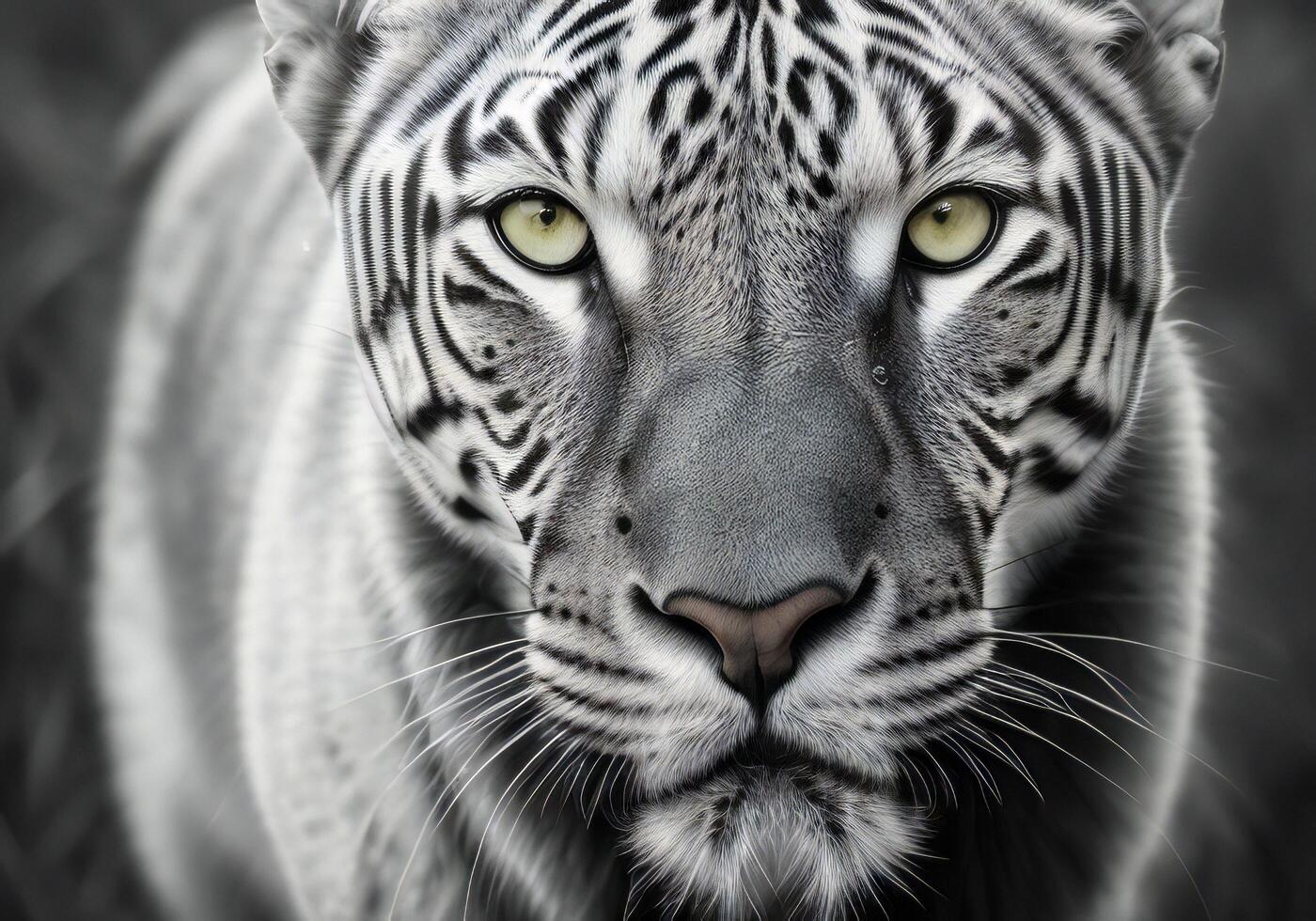 Close-up portrait of a white tiger with black and white stripes. 3d render. photo