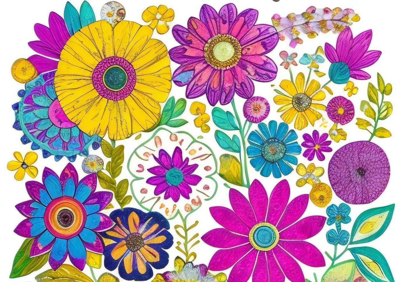 Hand drawn floral background. Colorful flowers on white background. Vector illustration. photo