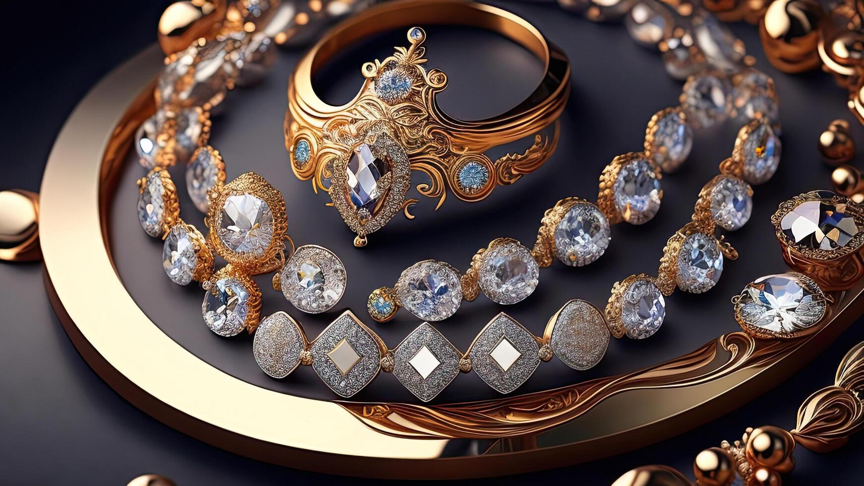 Jewelry background with precious stones. 3d rendering, 3d illustration. photo