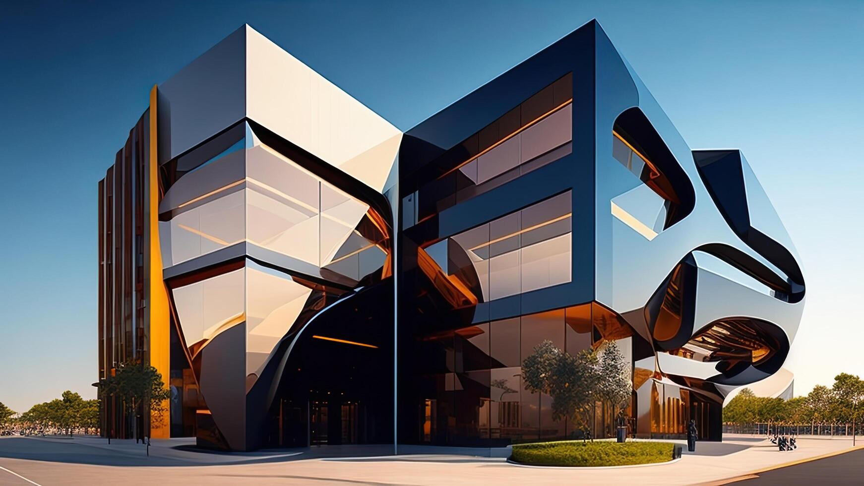 moderno oficina edificio exterior, 3d prestar. negocio arquitectura concepto. ai generado foto