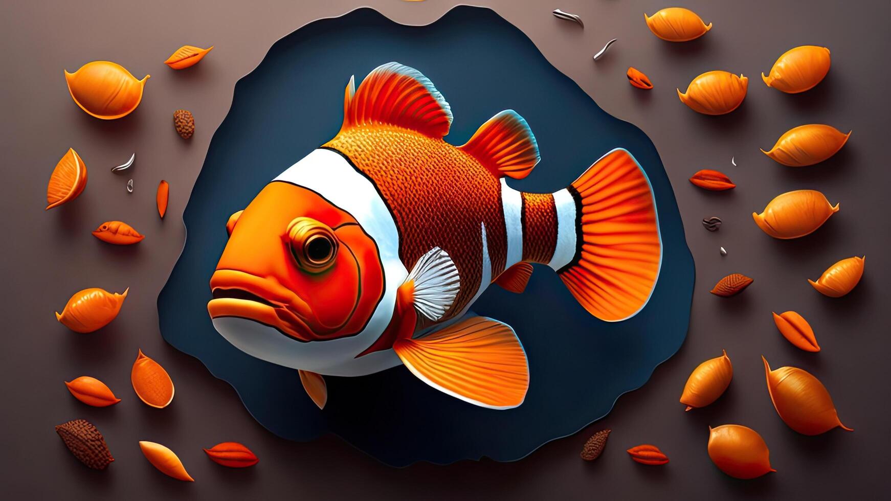 Clown fish on a black background. 3D illustration. 3D rendering. photo