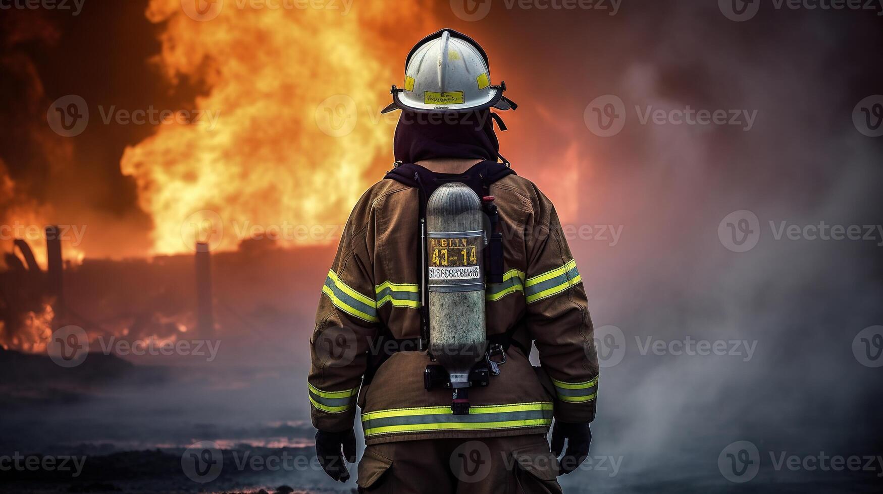 The Heroic Firefighter Battling an Epic Blaze. photo