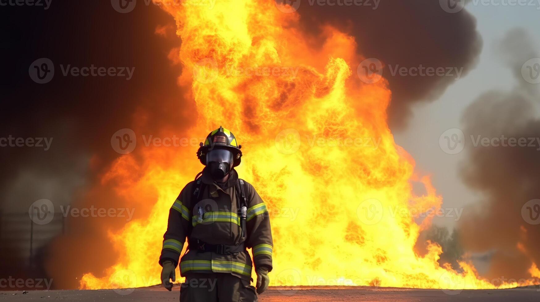The Heroic Firefighter Battling an Epic Blaze. photo