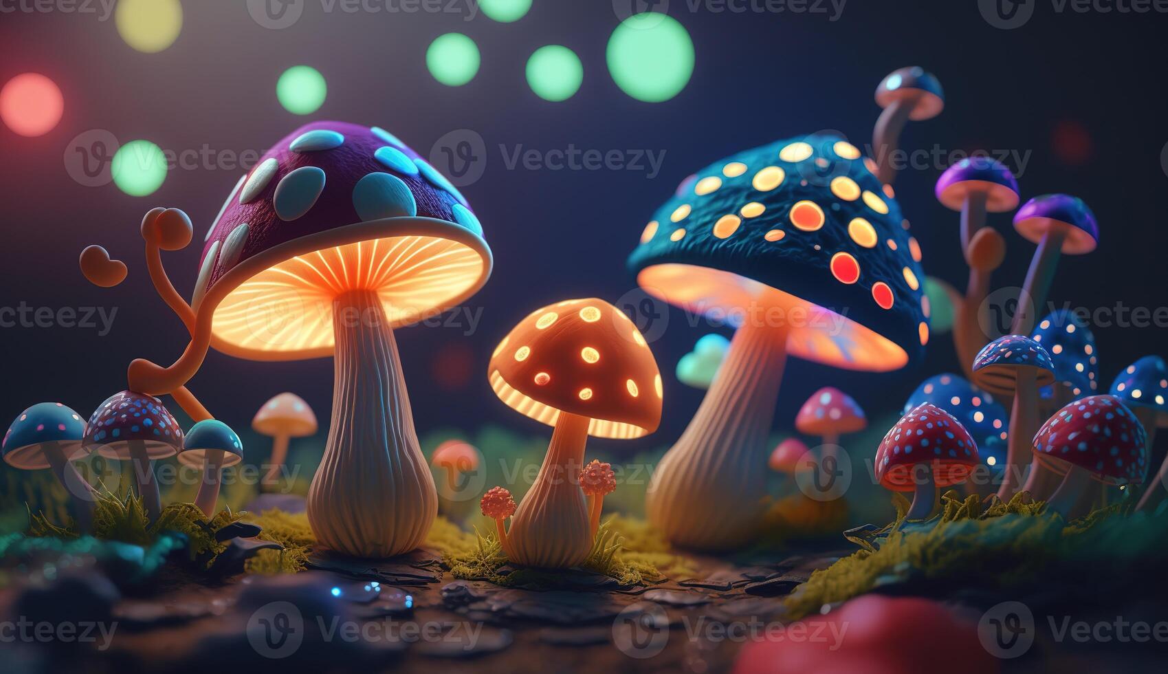 Luminous Colorful Mushrooms in a Psychedelic Space Fantasy. photo