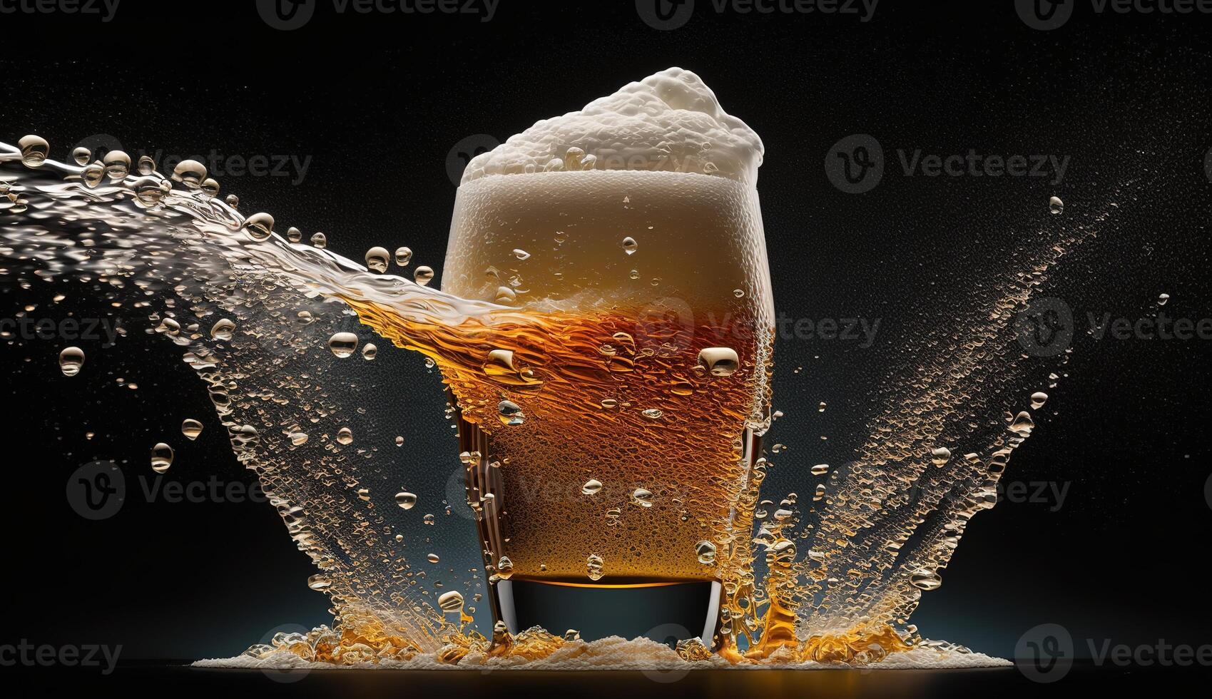 A glass of beer with splashes. photo
