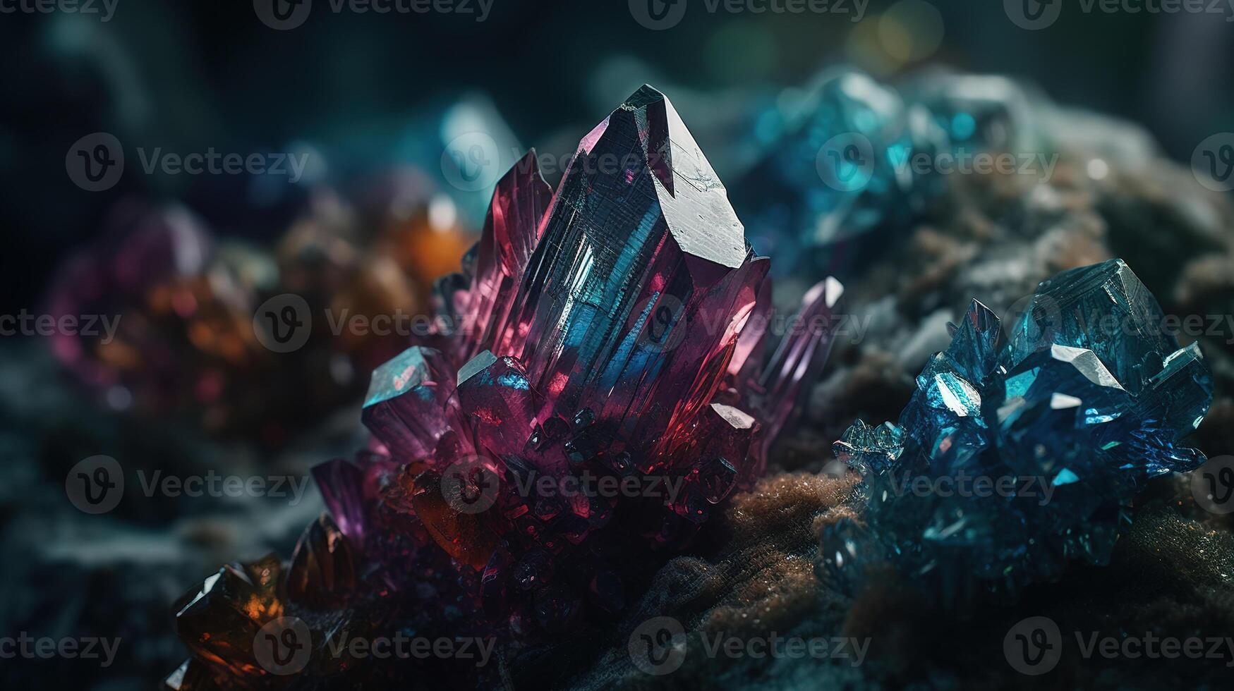 Close-up of Beautiful Crystals with Radiant Shine and Unique Formation. photo