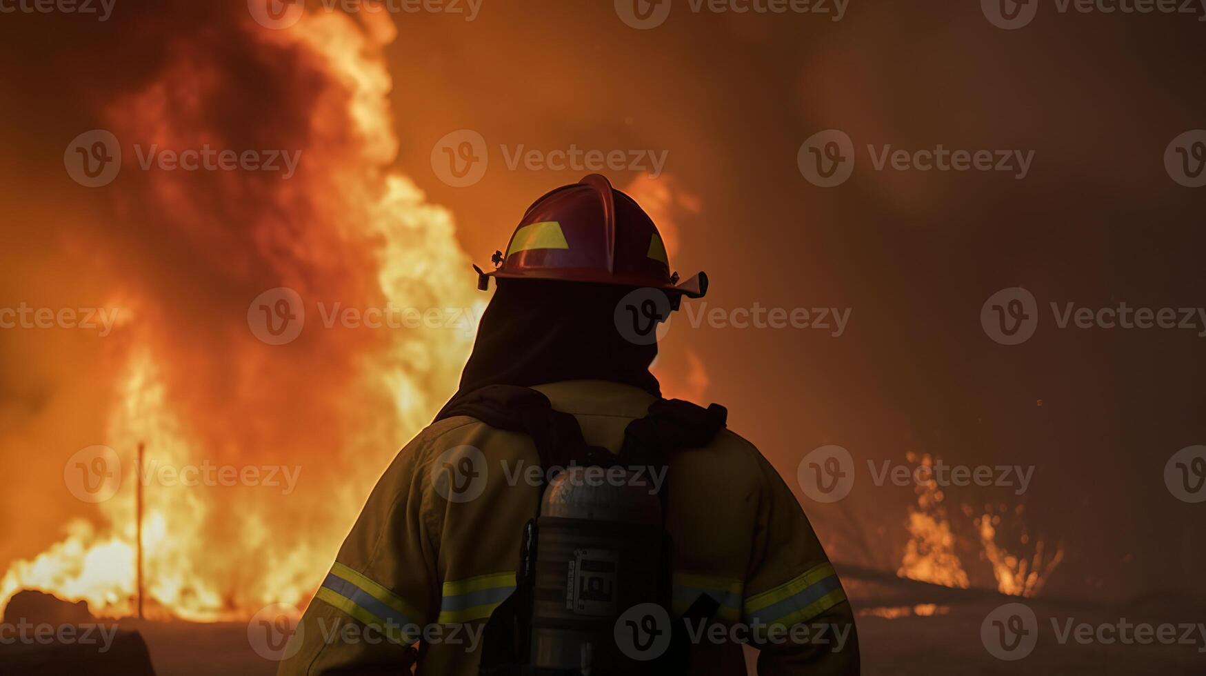 The Heroic Firefighter Battling an Epic Blaze. photo