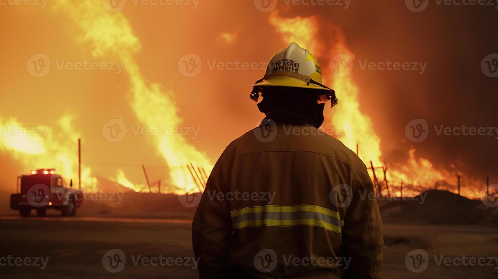 The Heroic Firefighter Battling an Epic Blaze. photo