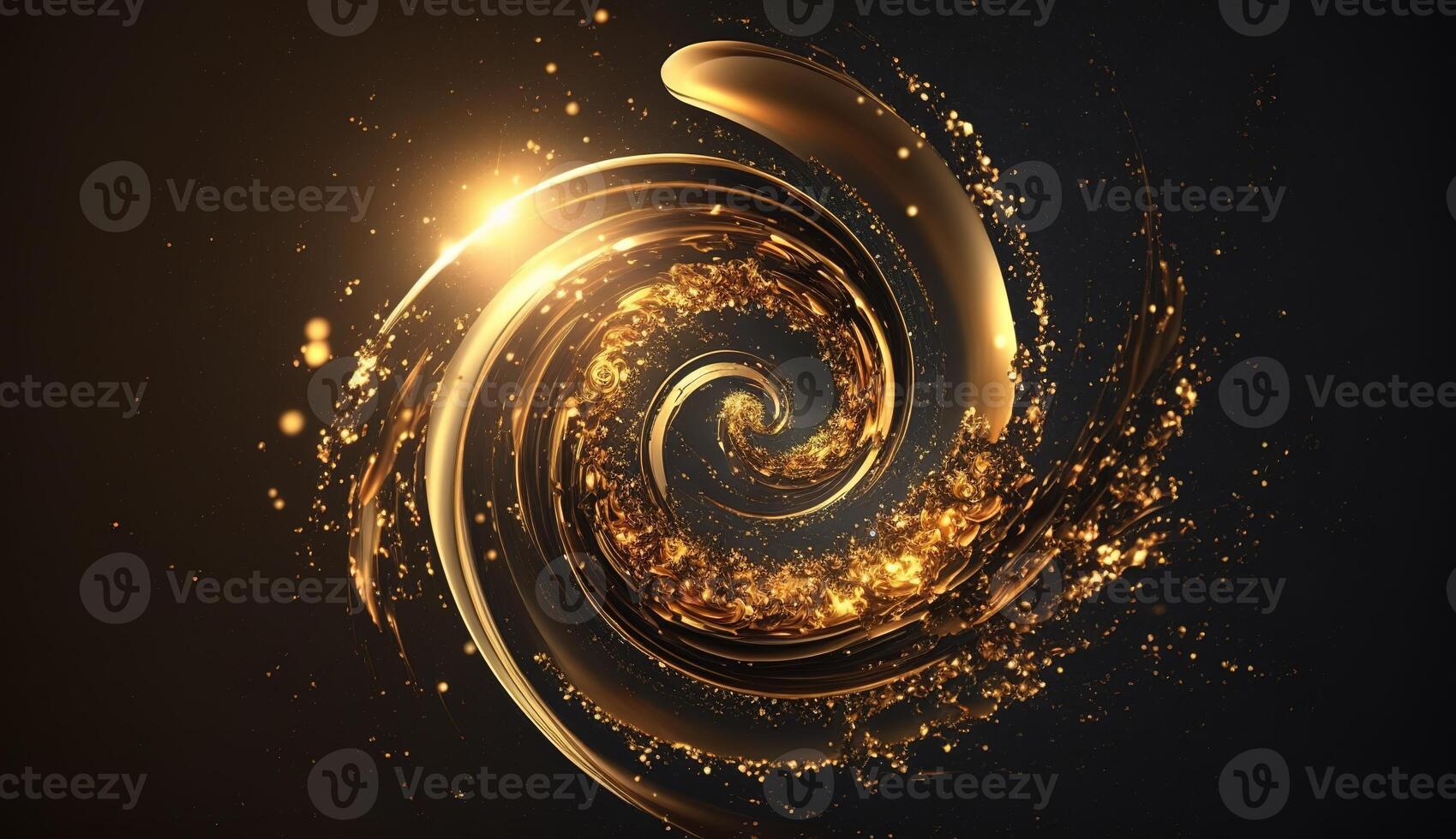 Explosion and swirl of gold sparkles background. photo