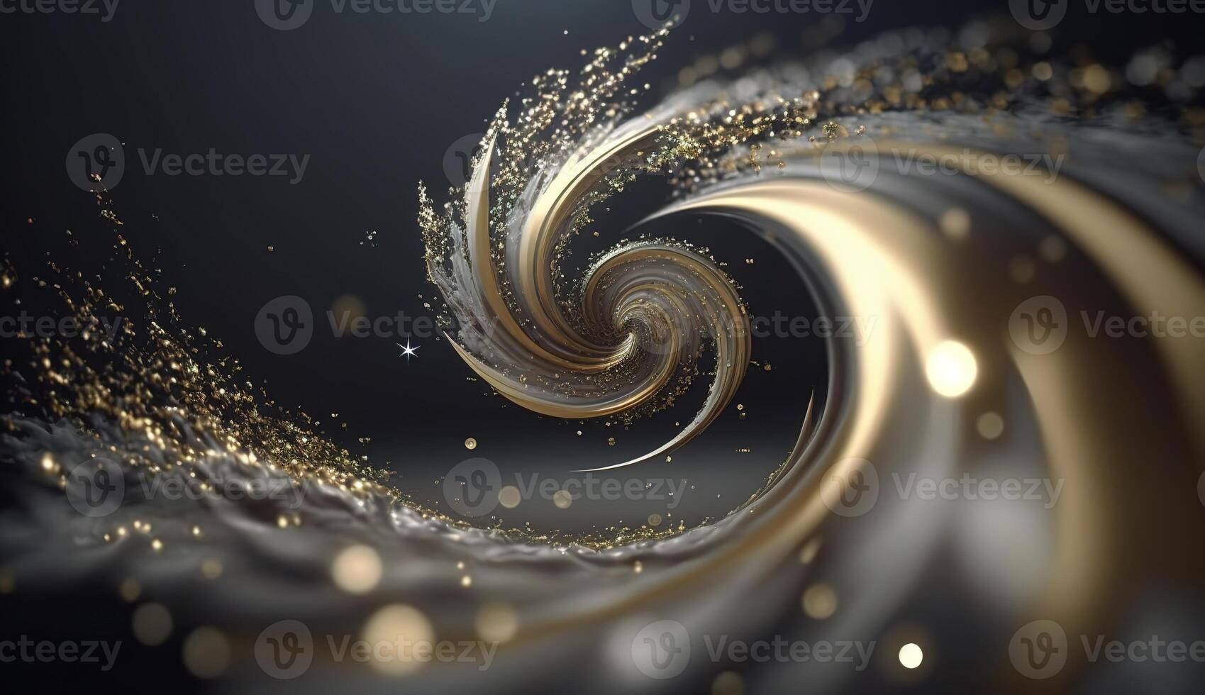 Explosion and swirl of gold sparkles background. photo