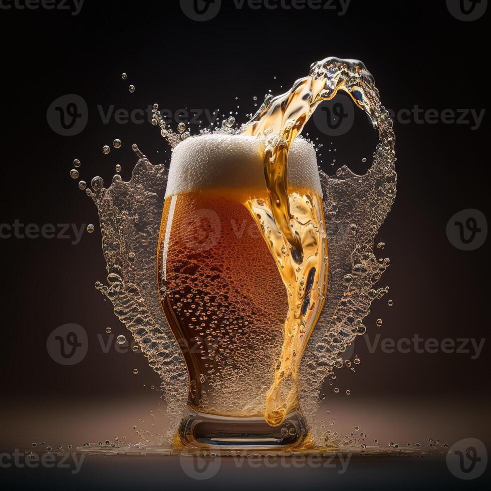 A glass of beer with splashes. photo