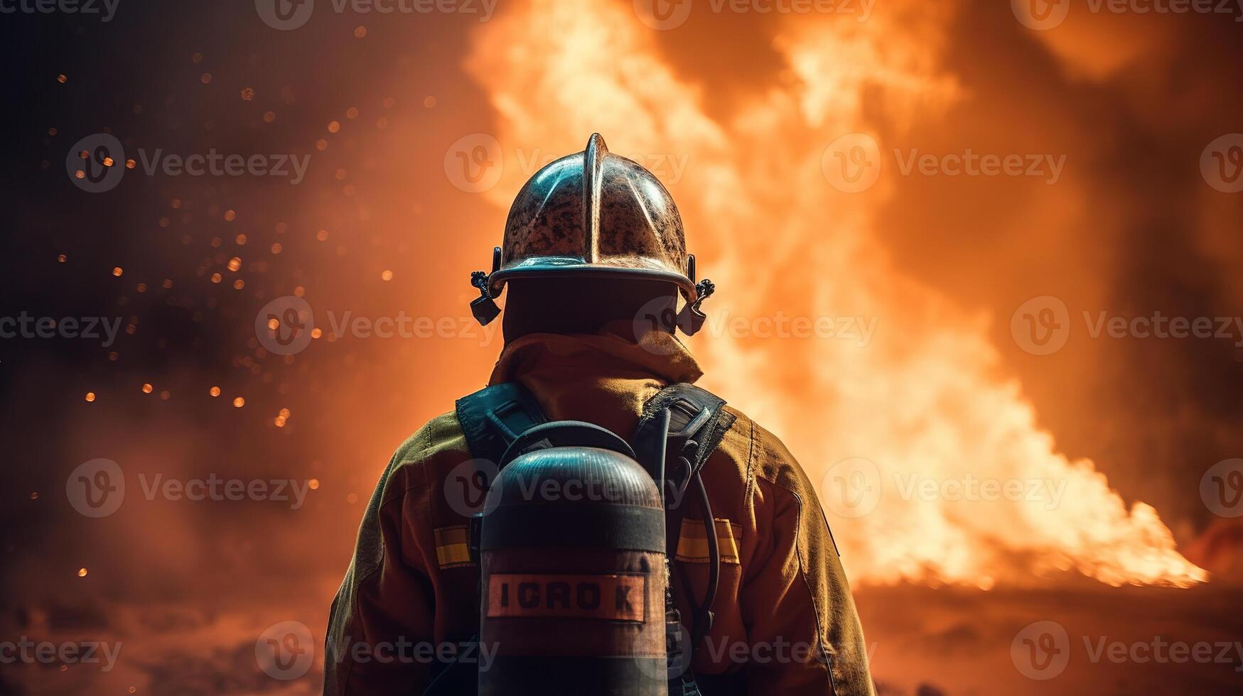 The Heroic Firefighter Battling an Epic Blaze. photo