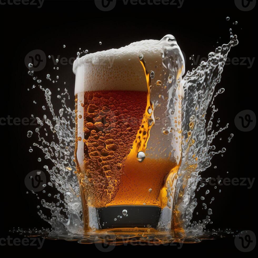 A glass of beer with splashes. photo