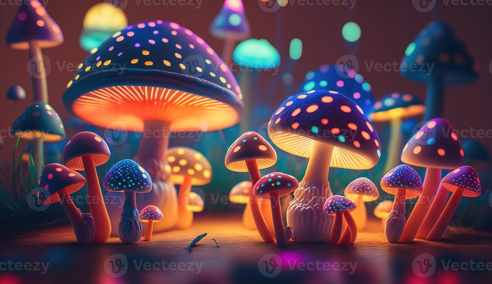 Luminous Colorful Mushrooms in a Psychedelic Space Fantasy. photo