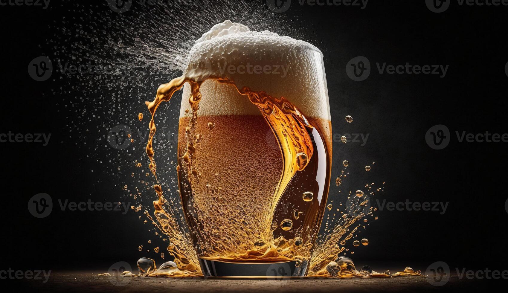 A glass of beer with splashes. photo